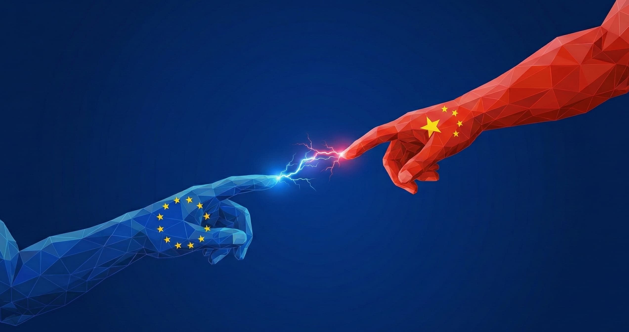 Bridge between European and Asian markets - hands representing EU and China connecting